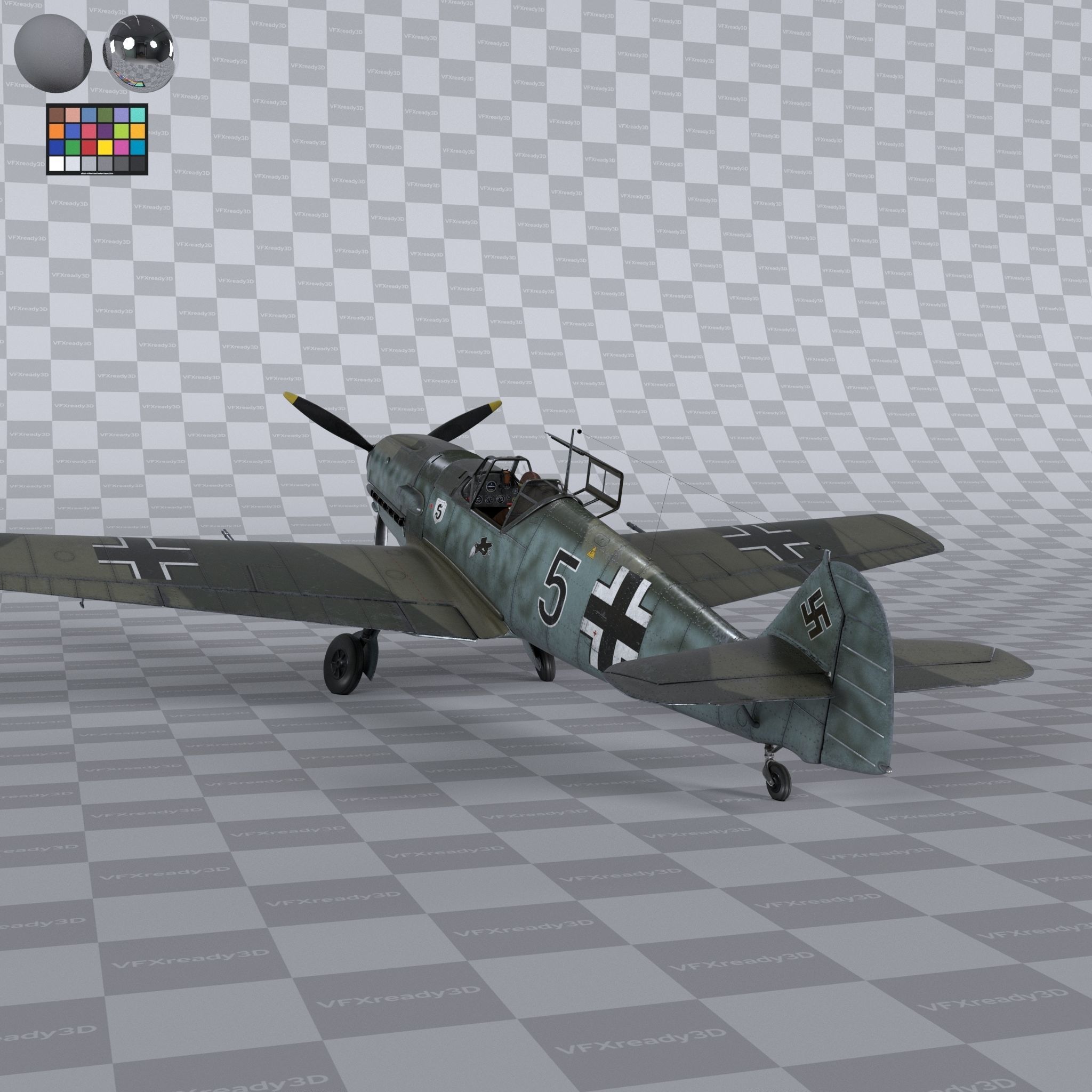Messerschmitt BF109 German Fighter Airplane Green V2 3D model_3