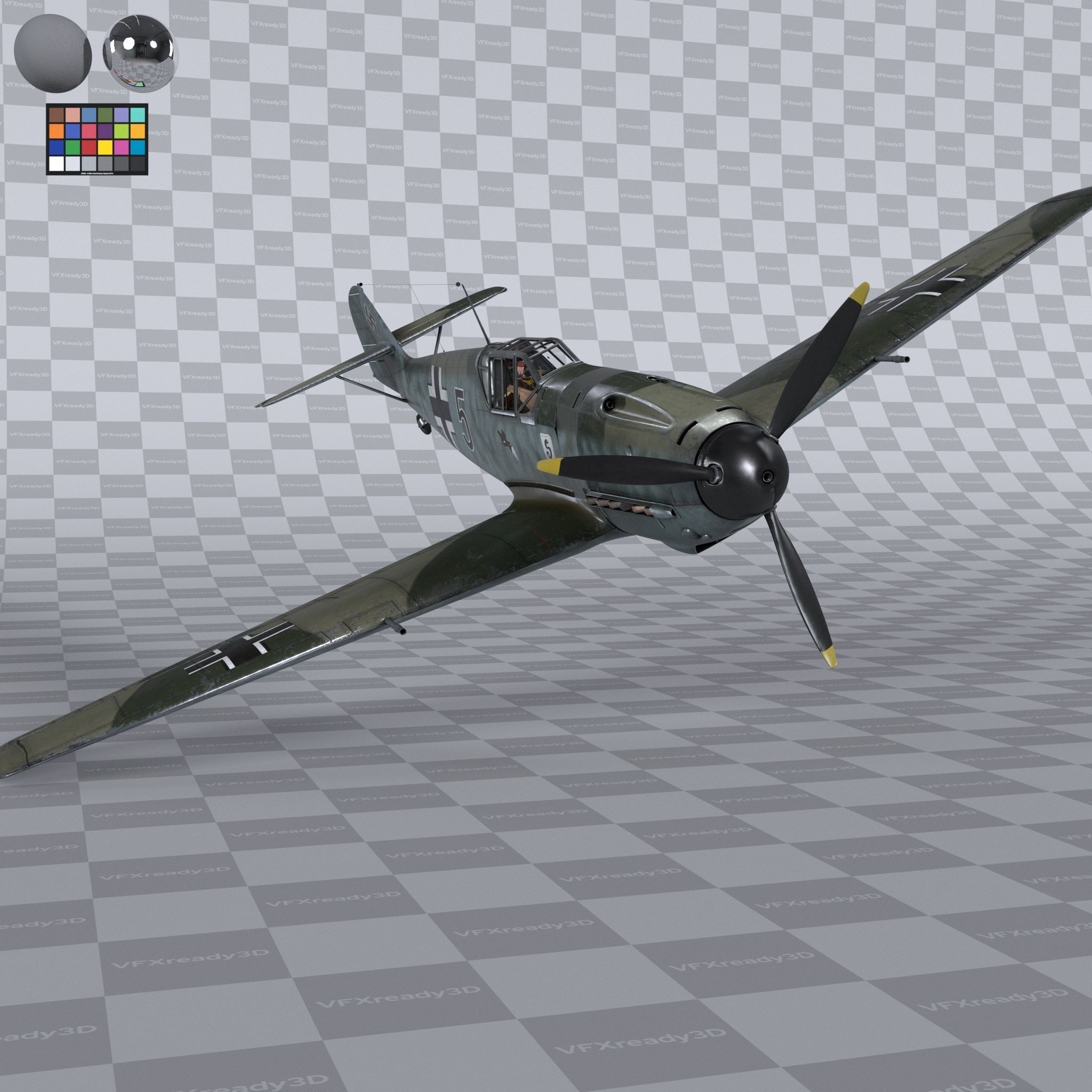 Messerschmitt BF109 German Fighter Airplane Green V2 3D model_5