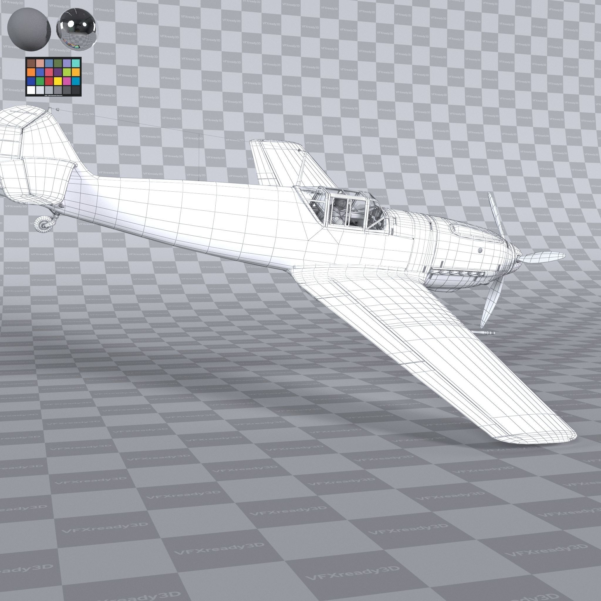 Messerschmitt BF109 German Fighter Airplane Green V2 3D model_15