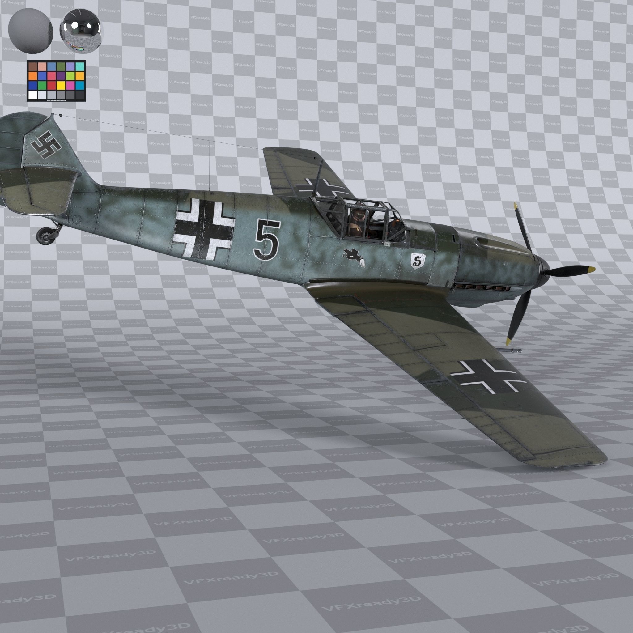 Messerschmitt BF109 German Fighter Airplane Green V2 3D model_6