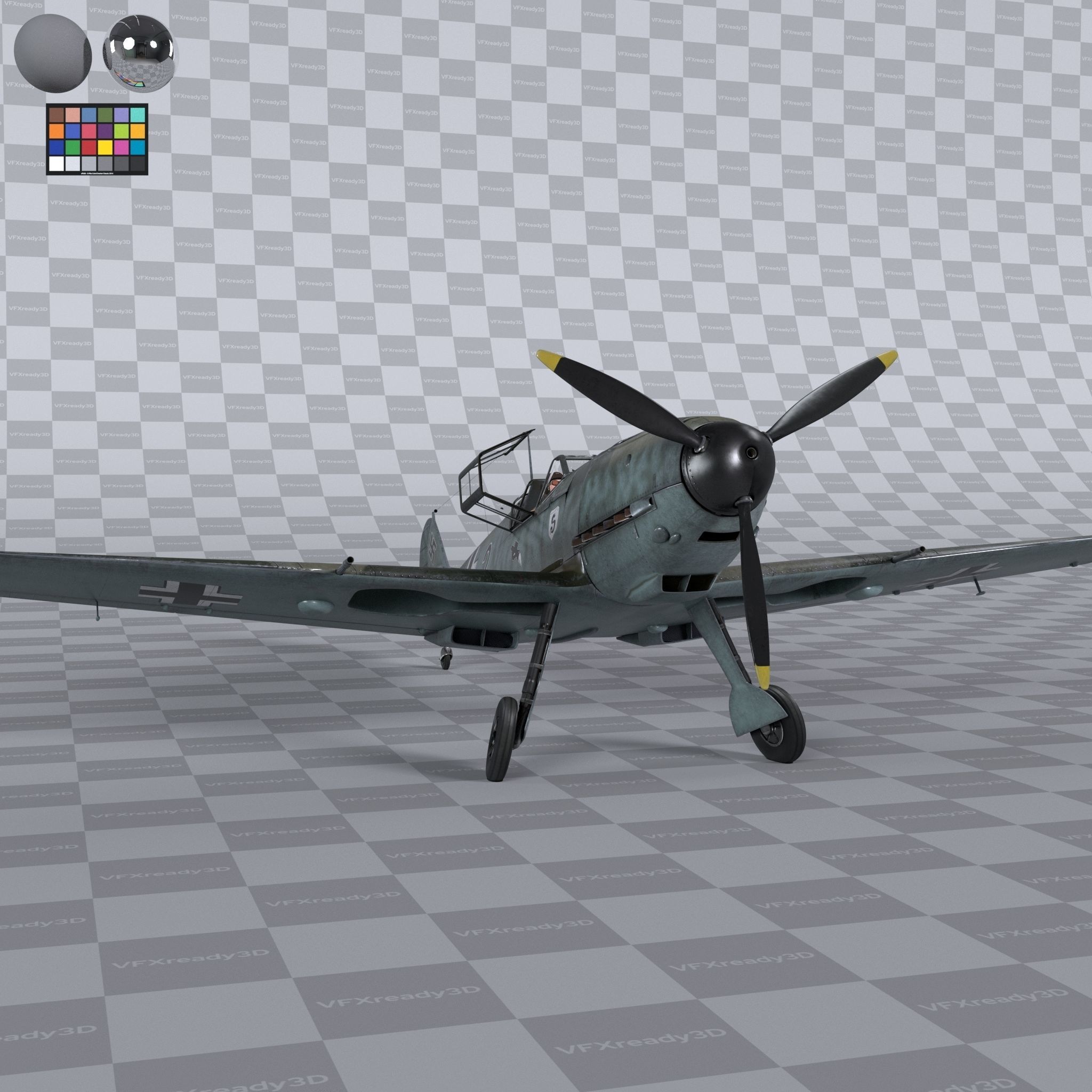 Messerschmitt BF109 German Fighter Airplane Green V1 3D model_1