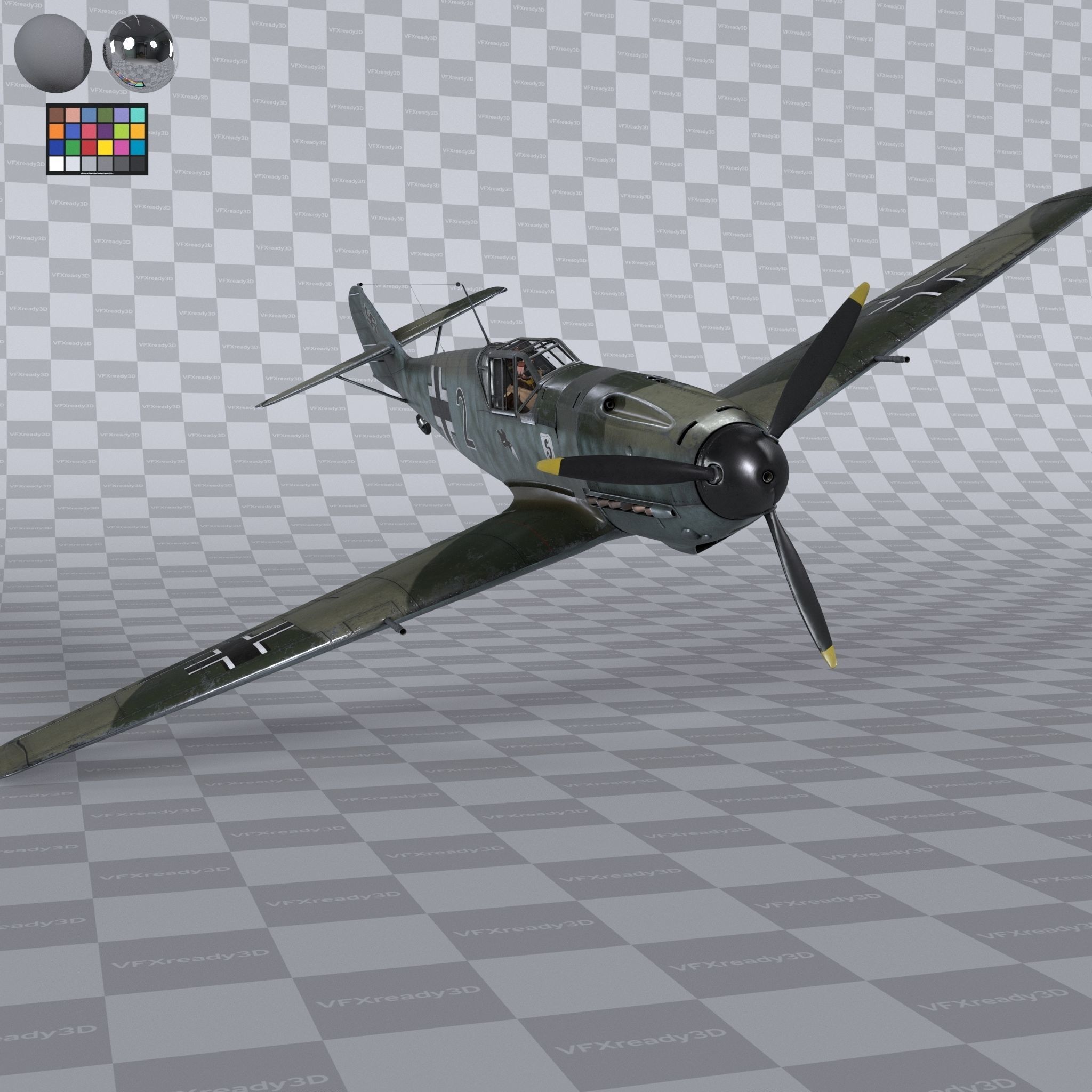 Messerschmitt BF109 German Fighter Airplane Green V1 3D model_5