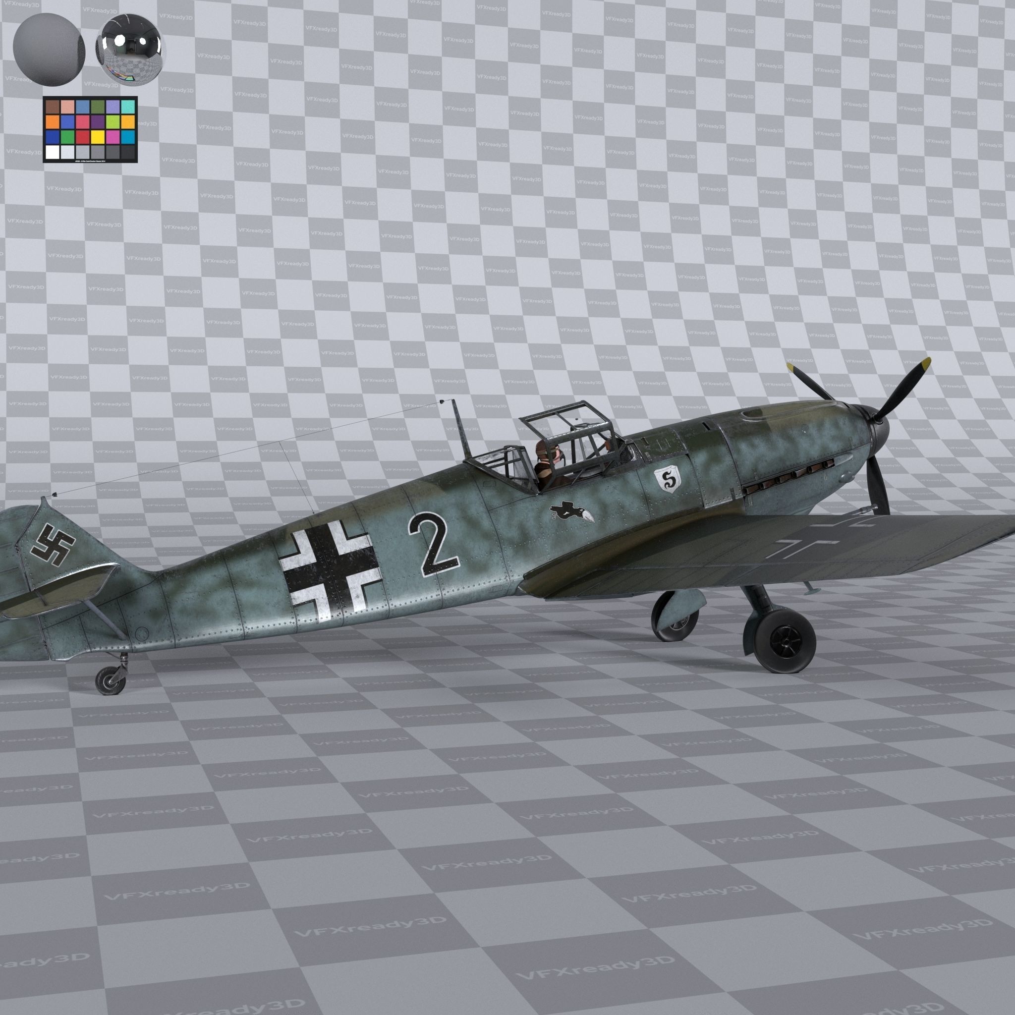 Messerschmitt BF109 German Fighter Airplane Green V1 3D model_2