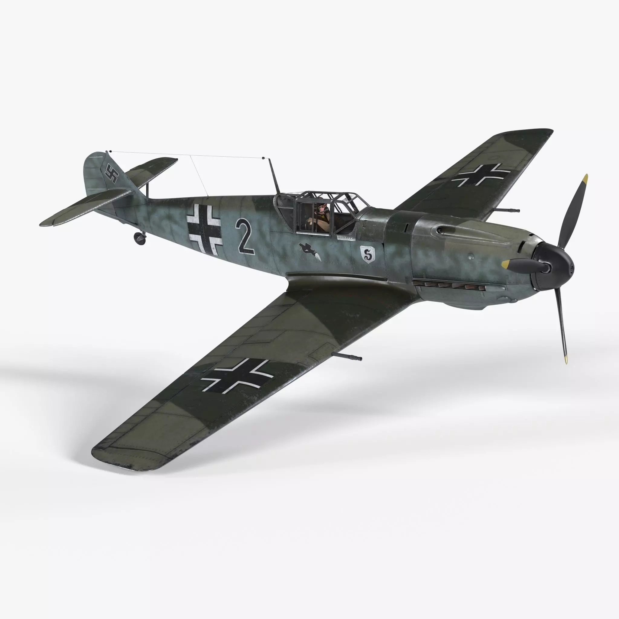 Messerschmitt BF109 German Fighter Airplane Green V1 3D model_0