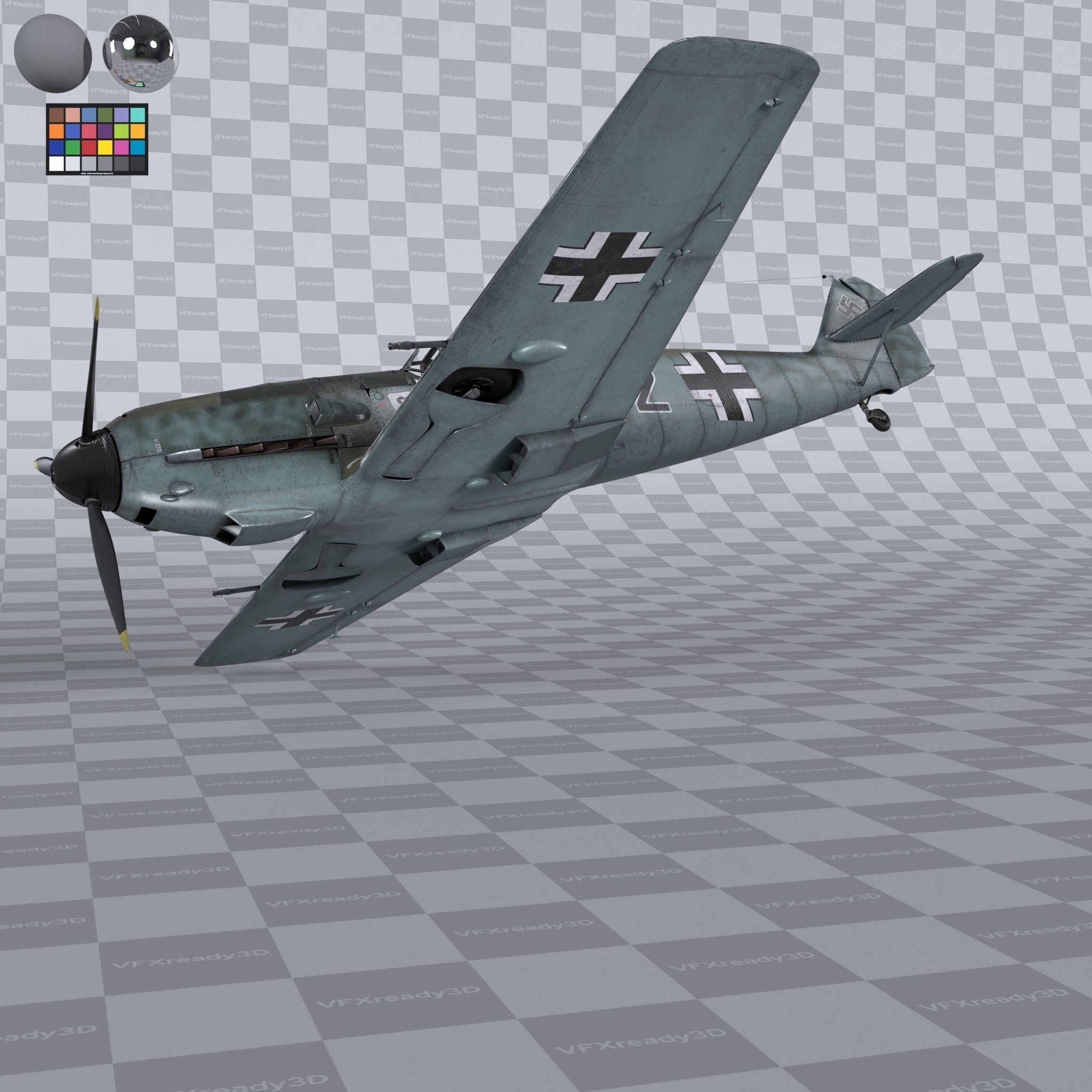 Messerschmitt BF109 German Fighter Airplane Green V1 3D model_8