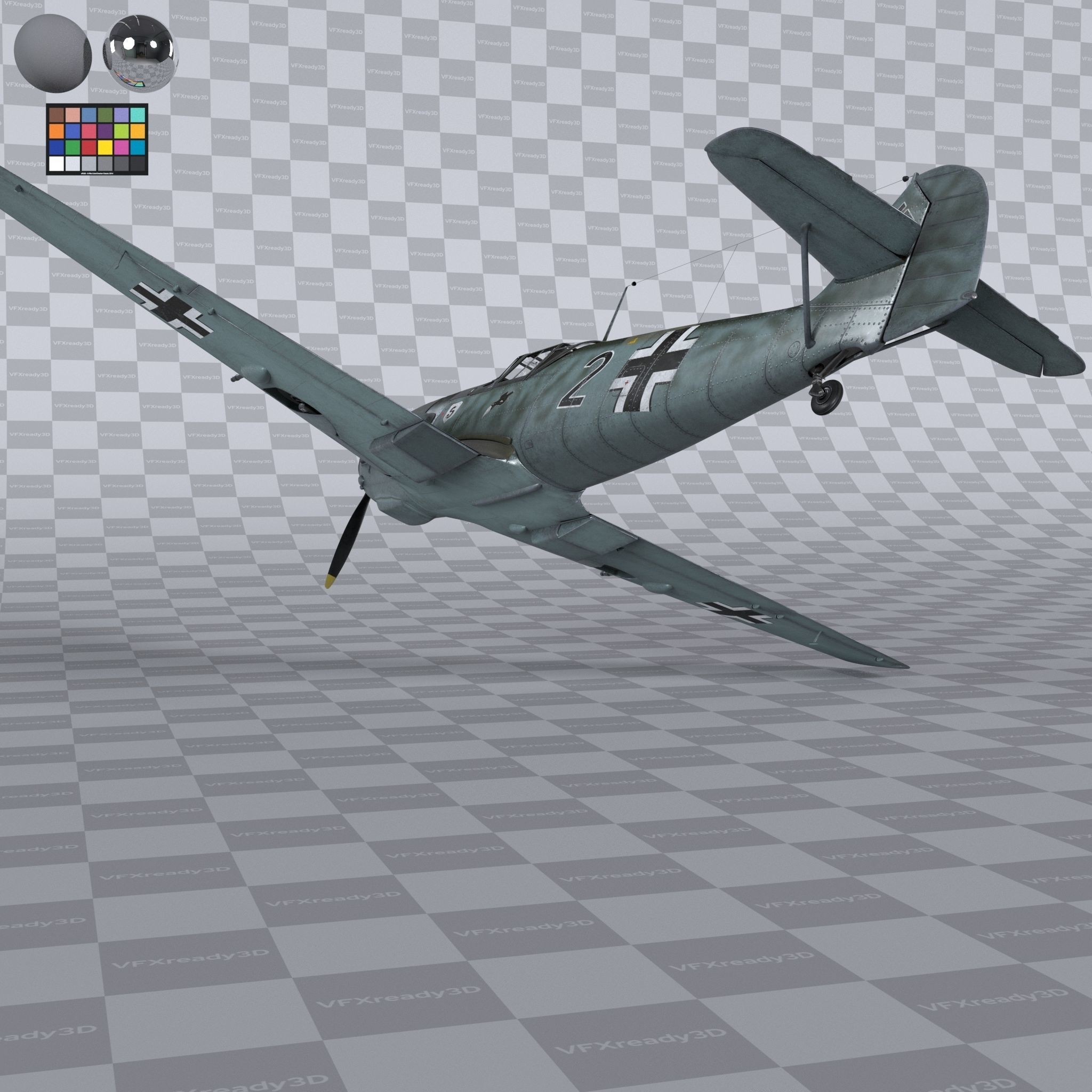 Messerschmitt BF109 German Fighter Airplane Green V1 3D model_7