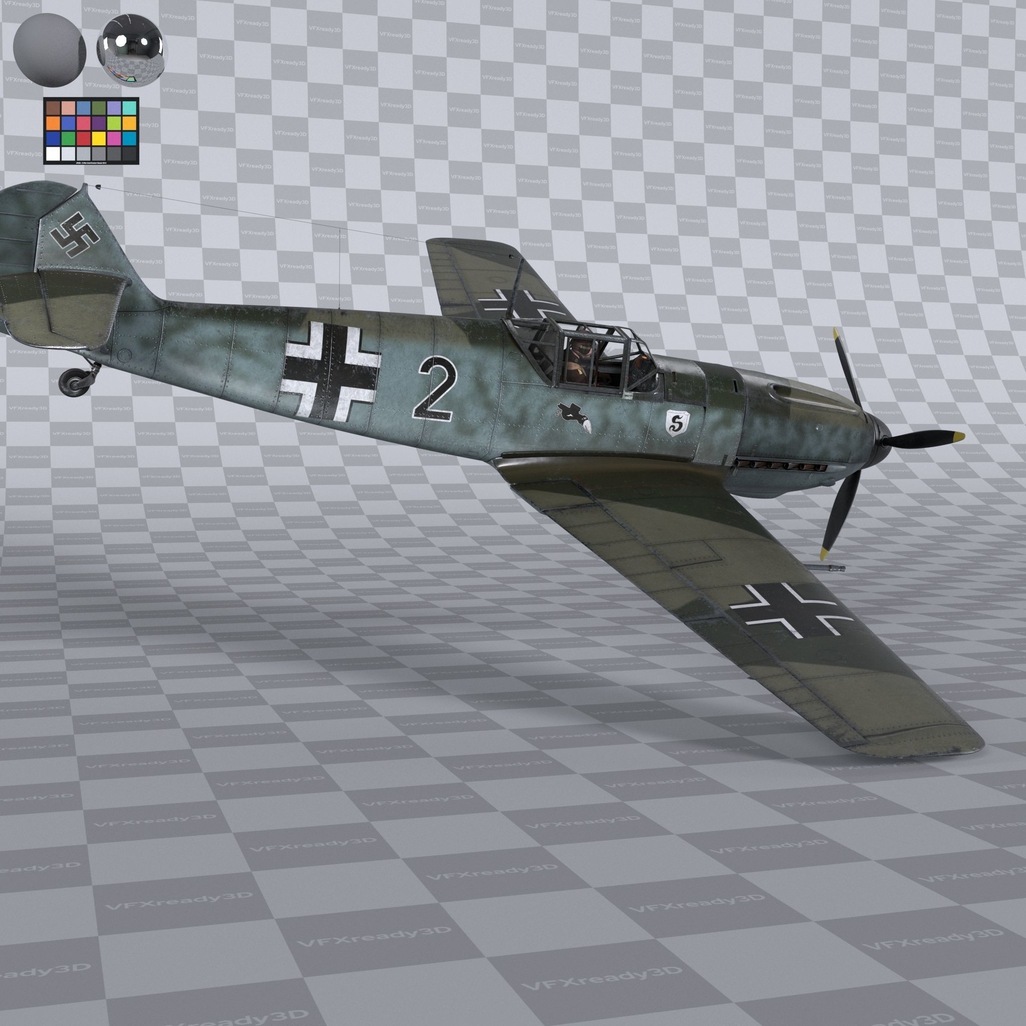Messerschmitt BF109 German Fighter Airplane Green V1 3D model_6