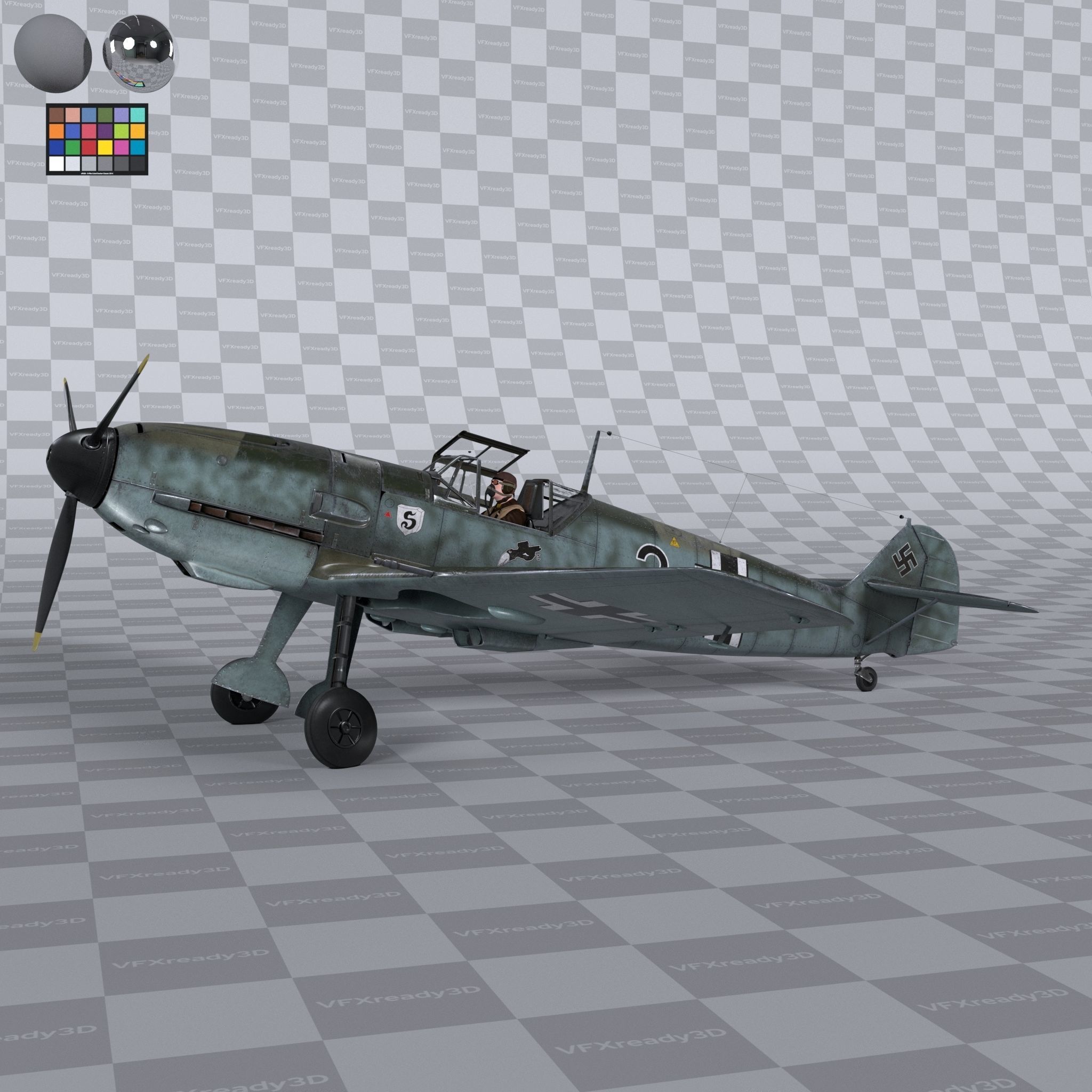 Messerschmitt BF109 German Fighter Airplane Green V1 3D model_4