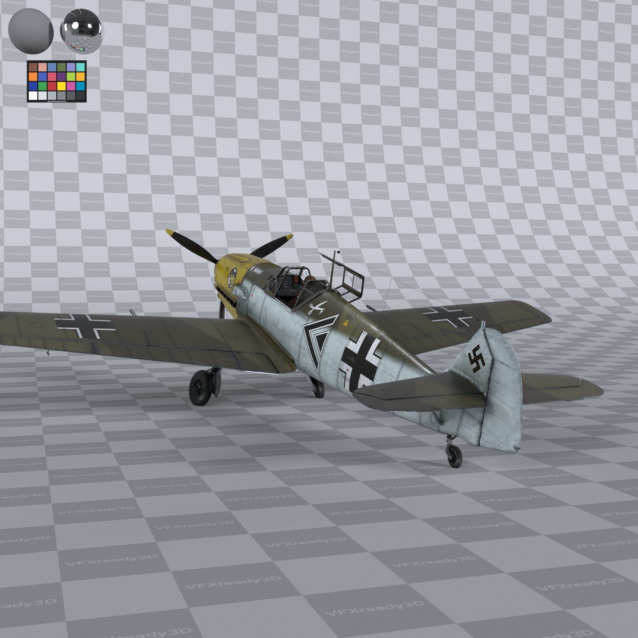 Messerschmitt BF109 German Fighter Airplane Desert V3 3D model_3