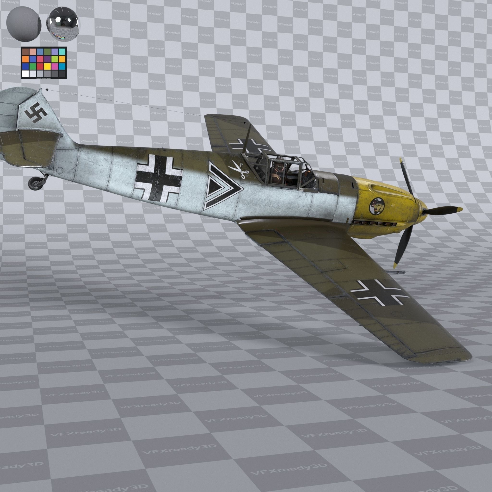 Messerschmitt BF109 German Fighter Airplane Desert V3 3D model_6