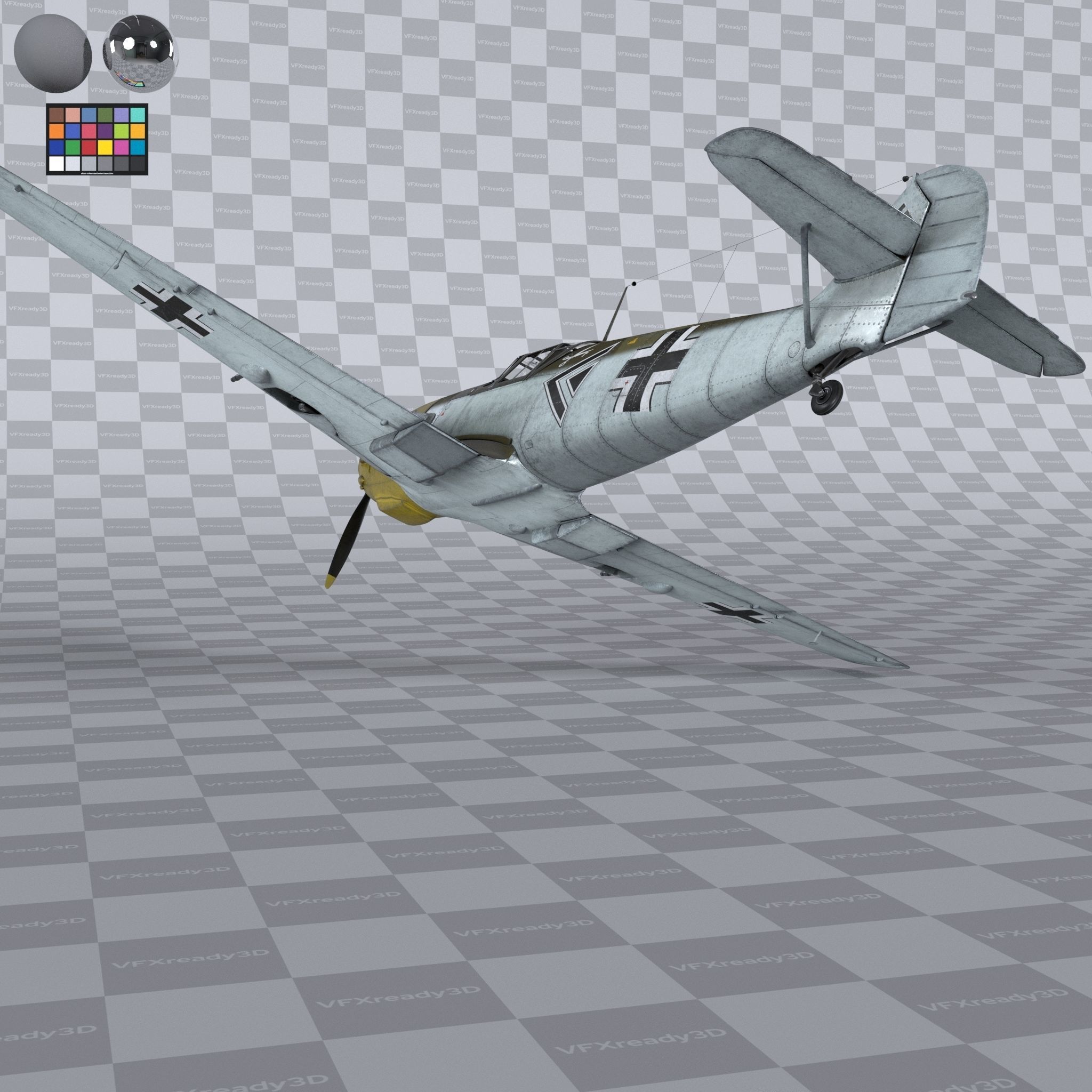 Messerschmitt BF109 German Fighter Airplane Desert V3 3D model_7