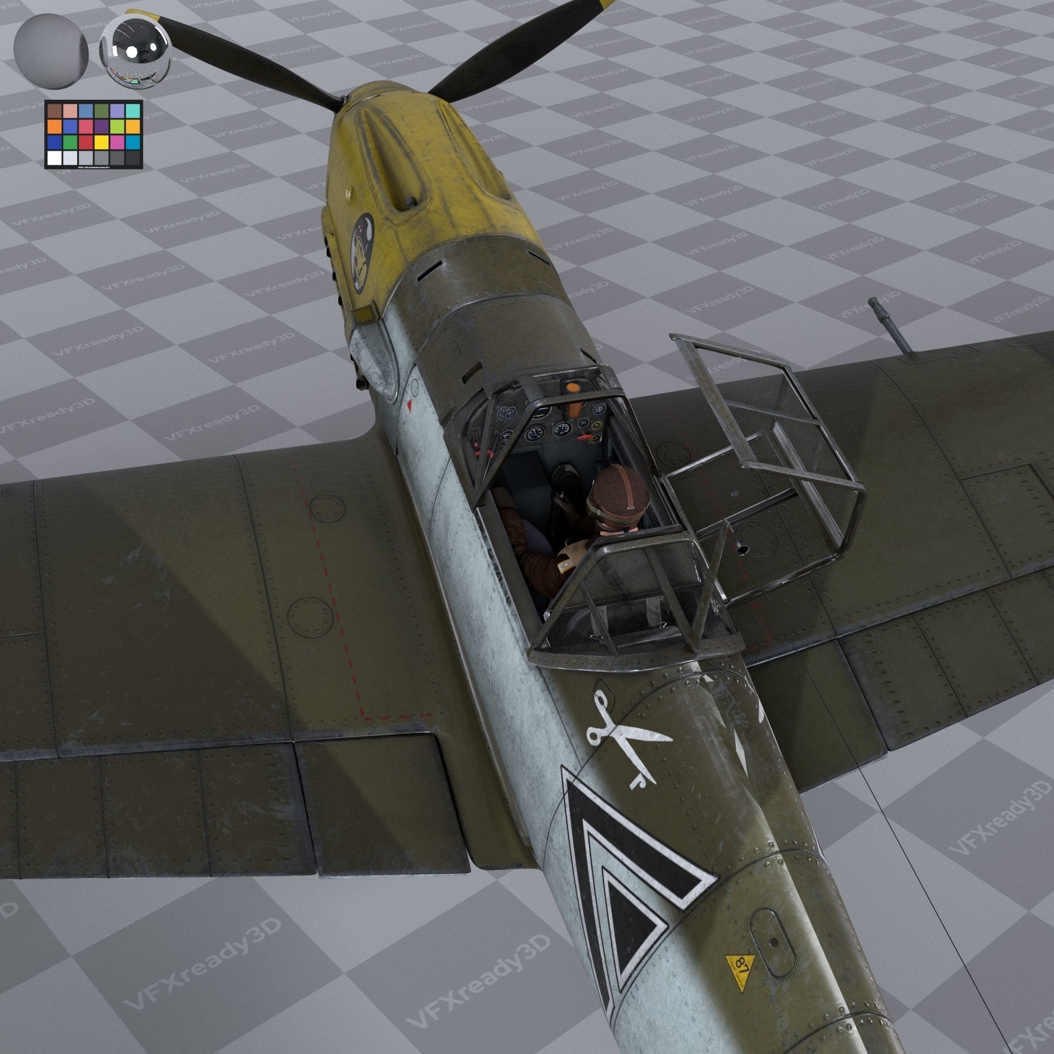 Messerschmitt BF109 German Fighter Airplane Desert V3 3D model_9