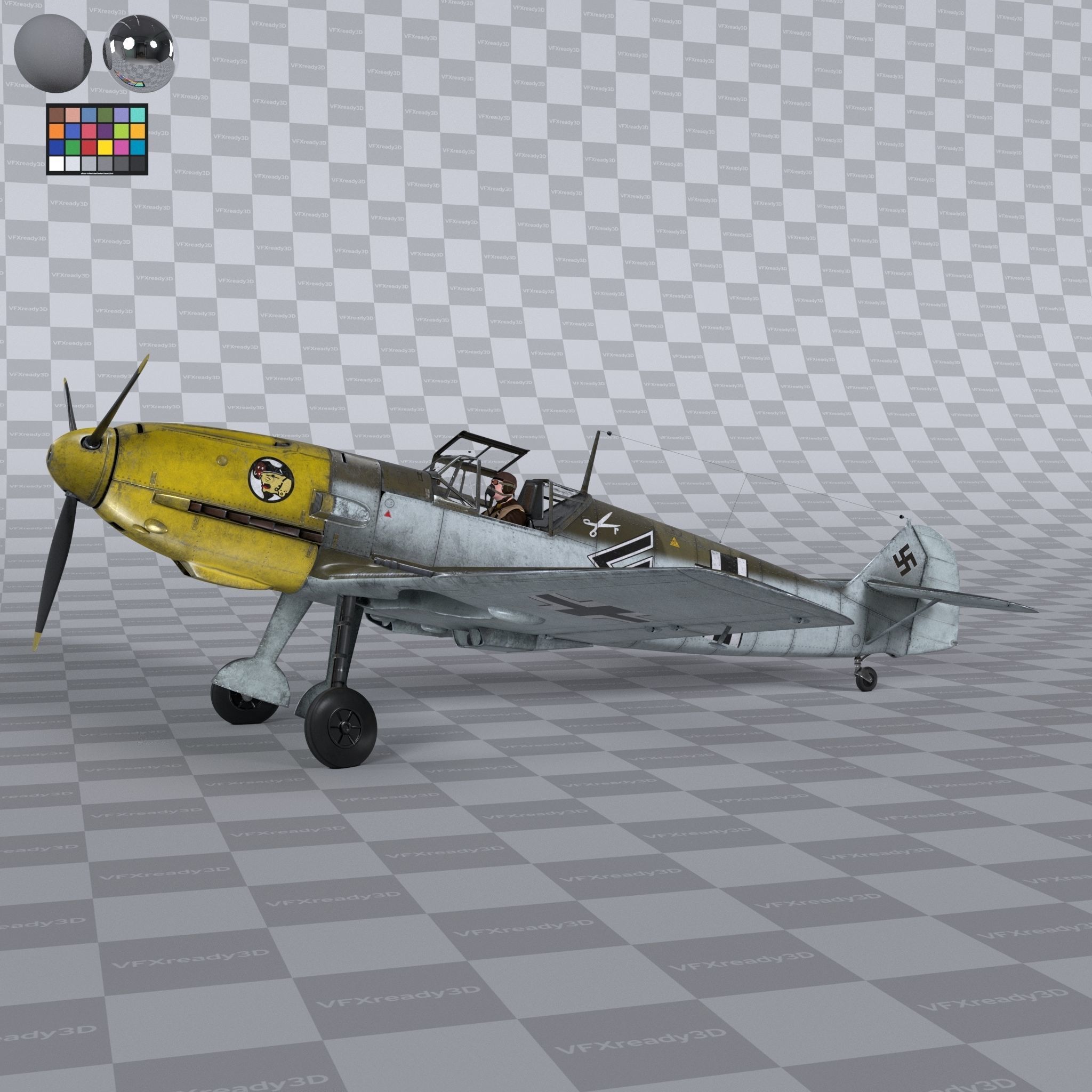 Messerschmitt BF109 German Fighter Airplane Desert V3 3D model_4