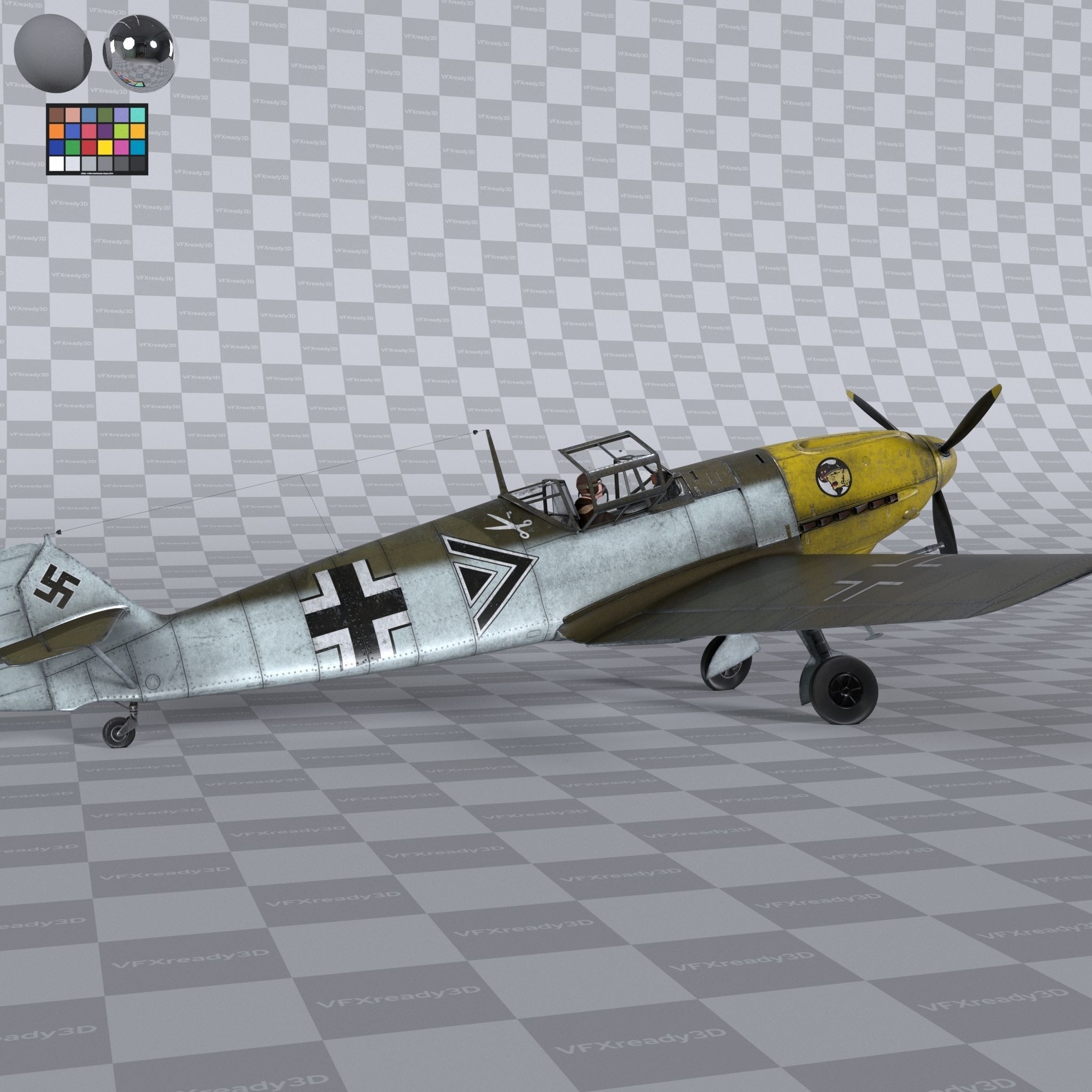 Messerschmitt BF109 German Fighter Airplane Desert V3 3D model_2