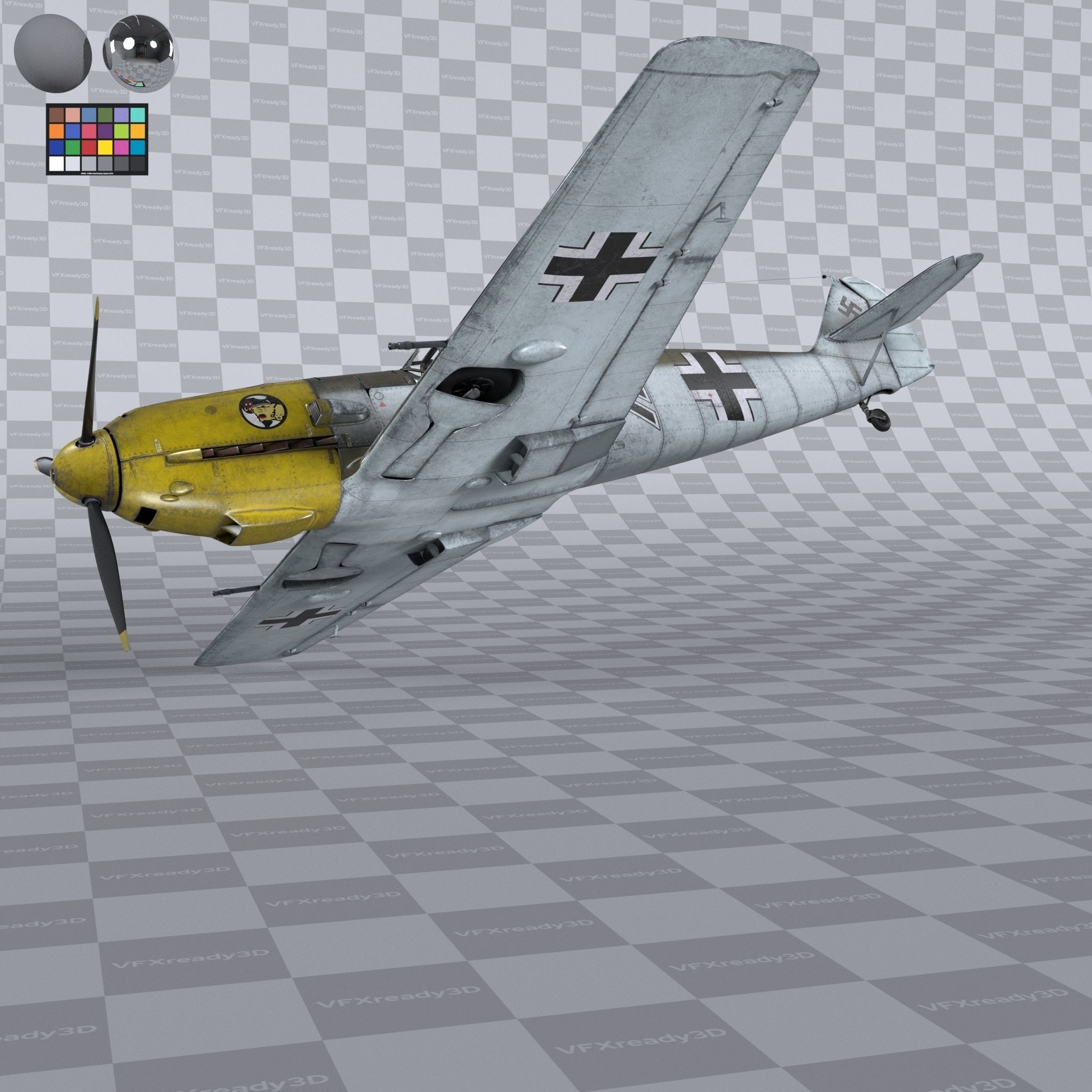 Messerschmitt BF109 German Fighter Airplane Desert V3 3D model_8