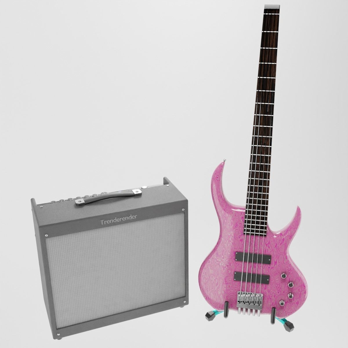 Bass Guitar with Amp and Stand 3D Model Collection_10