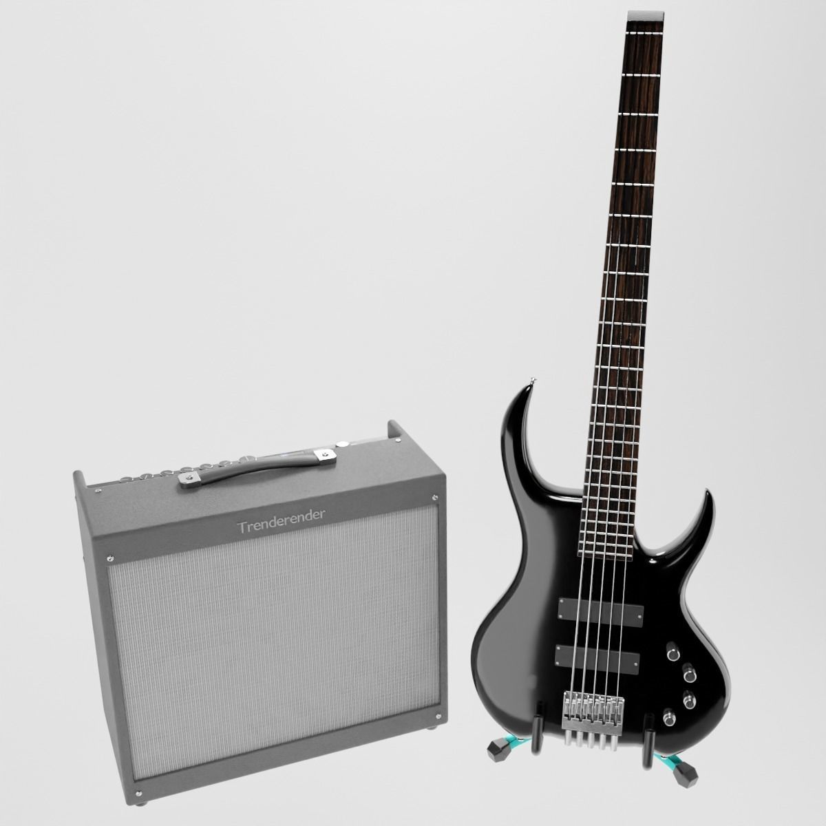Bass Guitar with Amp and Stand 3D Model Collection_8