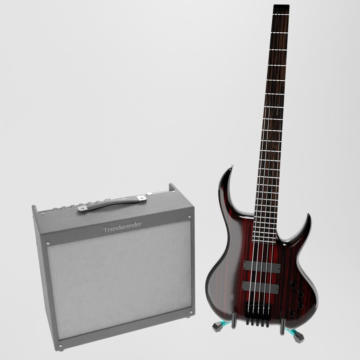 Bass Guitar with Amp and Stand 3D Model Collection_5