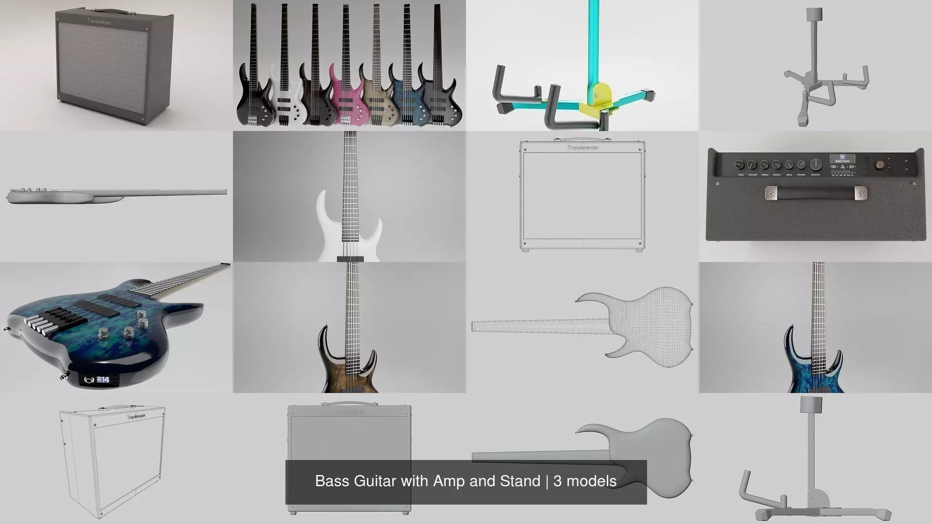 Bass Guitar with Amp and Stand 3D Model Collection_1