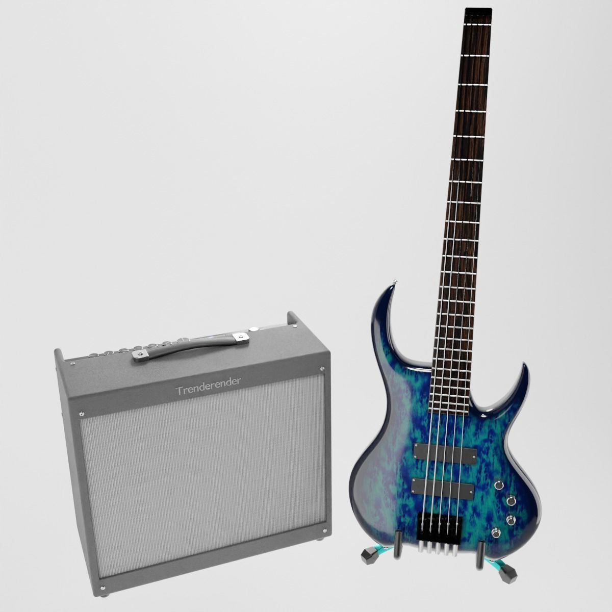 Bass Guitar with Amp and Stand 3D Model Collection_7