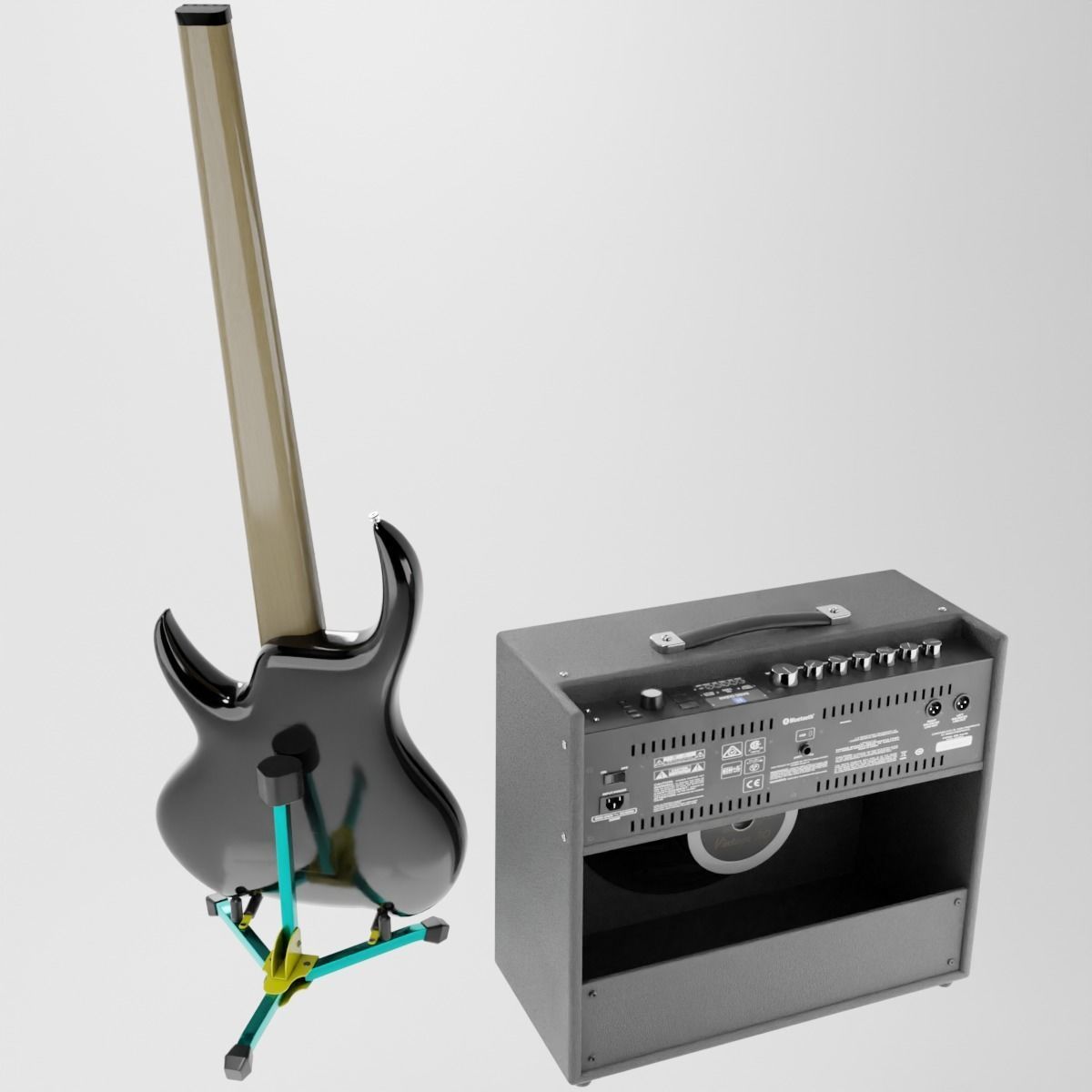 Bass Guitar with Amp and Stand 3D Model Collection_12