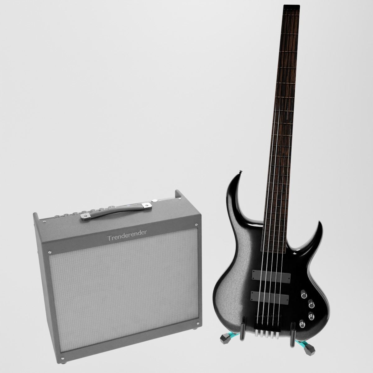 Bass Guitar with Amp and Stand 3D Model Collection_11