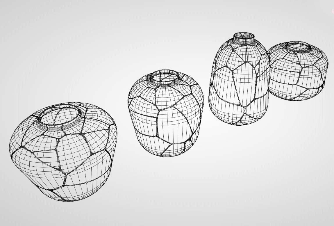 Kintsugi Vases 3D Models Kintsukuroi Jars Japanese Golden Repair 3D model_3