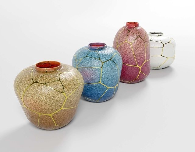 Kintsugi Vases 3D Models Kintsukuroi Jars Japanese Golden Repair 3D model