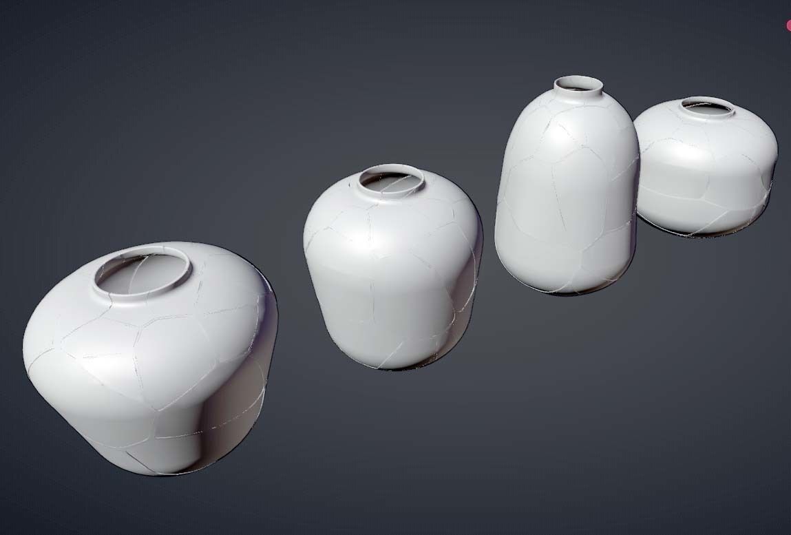 Kintsugi Vases 3D Models Kintsukuroi Jars Japanese Golden Repair 3D model_2