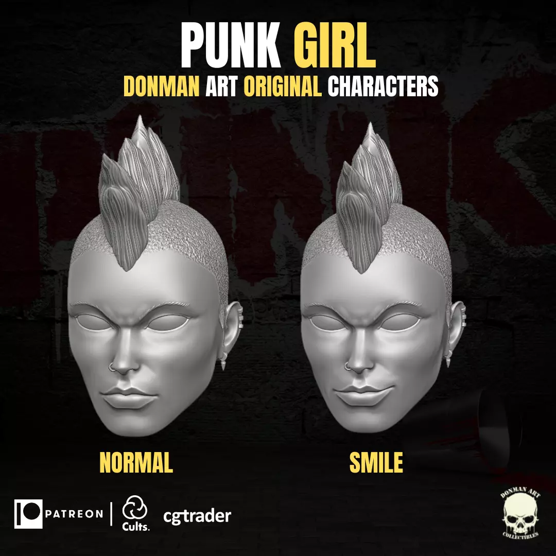Punk Girl Head for action figures 3D print model