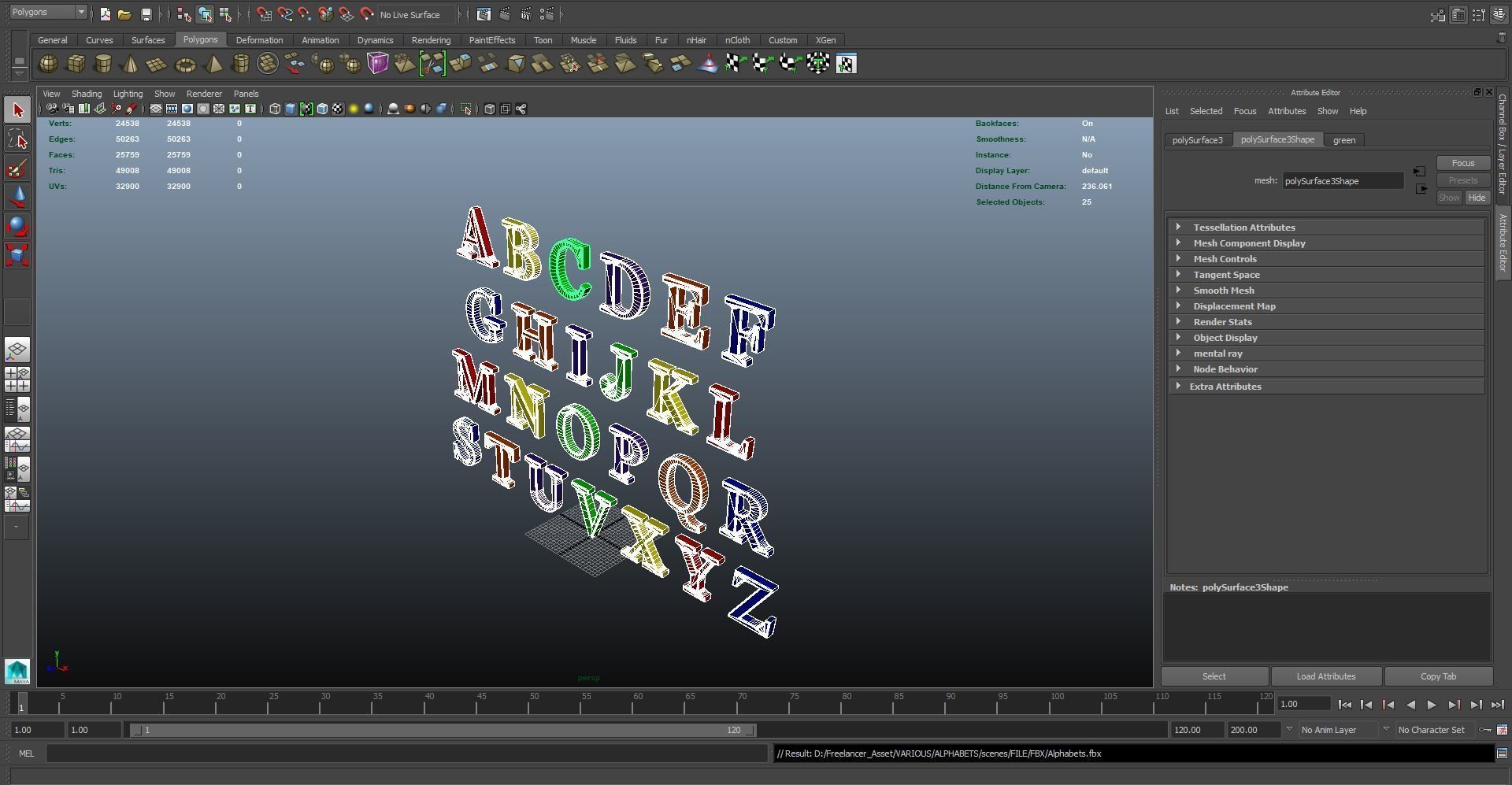 Sans Alphabats A to Z 3D Model AR VR Low-poly 3D model_12