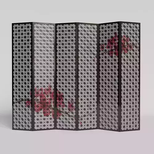 Japanese Folding Screen Kumiko Kakuasa with Sakura Design 3D model
