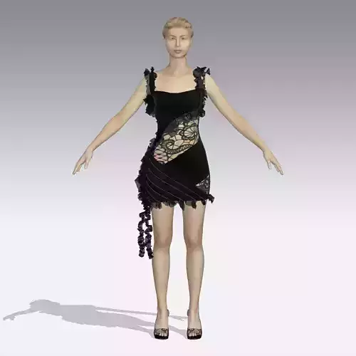 DRESS LACE RUFFLED DETAIL ASYMETRIC TAIL   3D model
