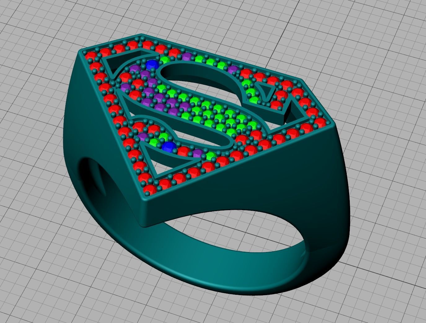 Superman Diamond Signet Ring 3dprint model 8-13US sizes 3D print model_13