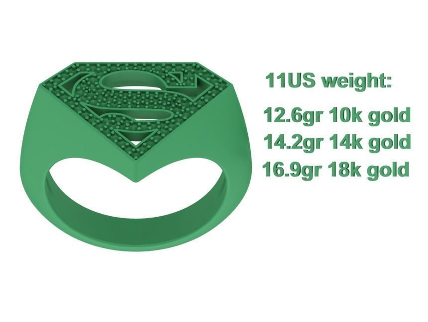 Superman Diamond Signet Ring 3dprint model 8-13US sizes 3D print model_16