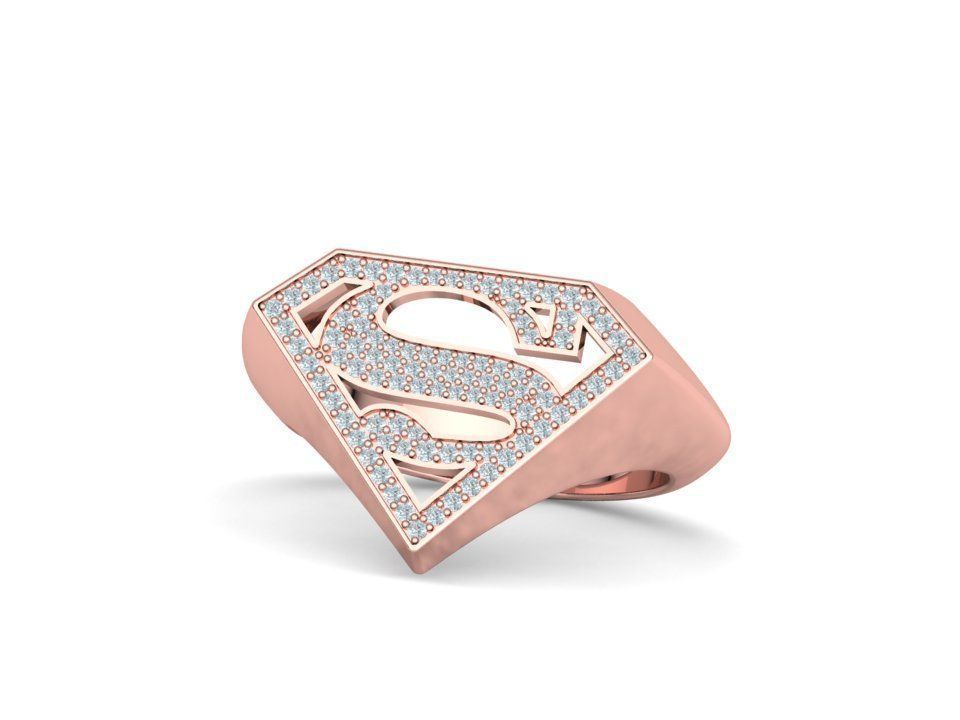 Superman Diamond Signet Ring 3dprint model 8-13US sizes 3D print model_5