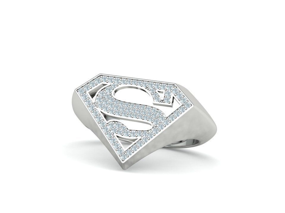 Superman Diamond Signet Ring 3dprint model 8-13US sizes 3D print model_7