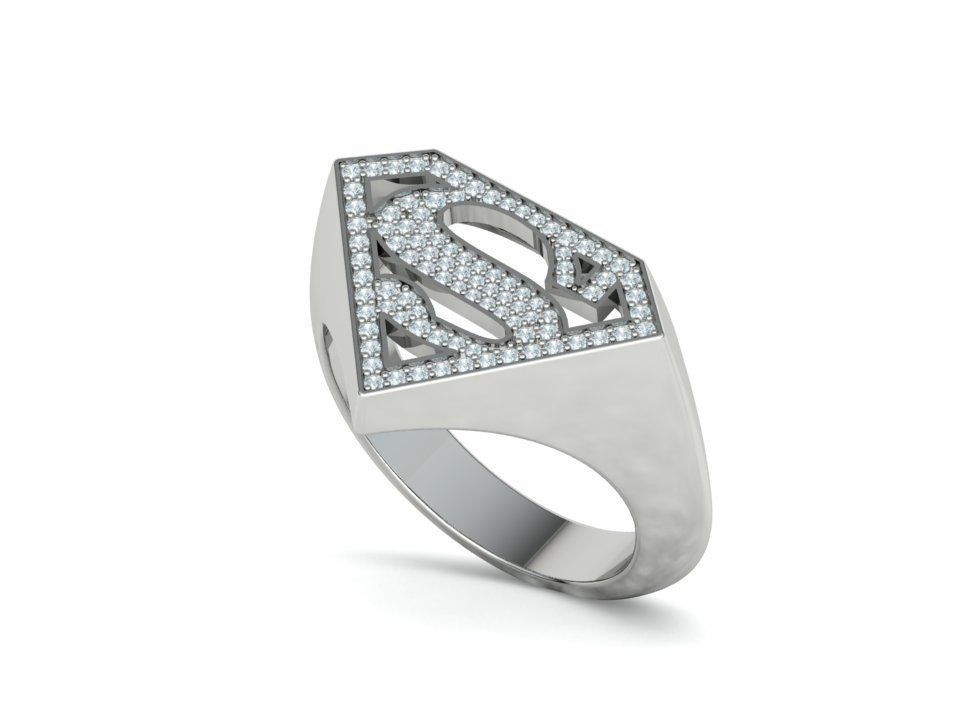 Superman Diamond Signet Ring 3dprint model 8-13US sizes 3D print model_28