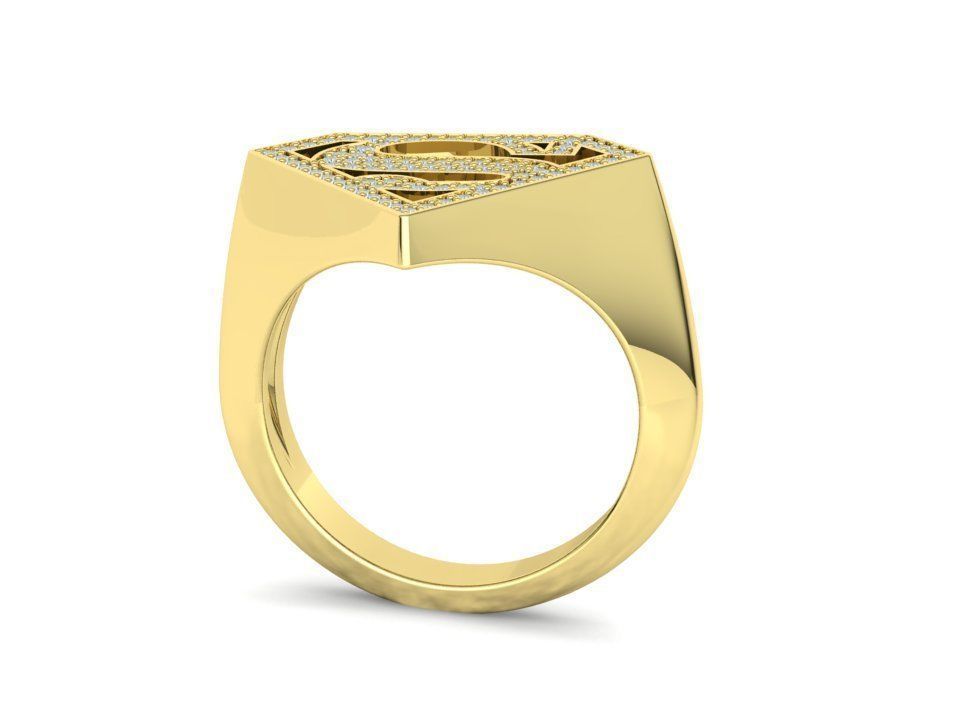 Superman Diamond Signet Ring 3dprint model 8-13US sizes 3D print model_30