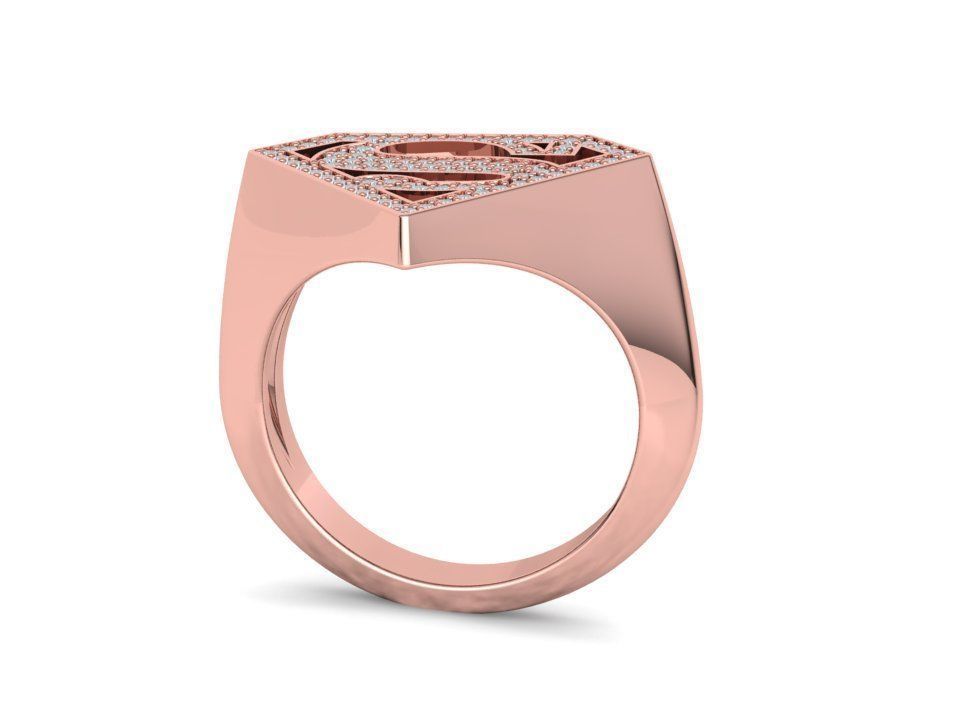 Superman Diamond Signet Ring 3dprint model 8-13US sizes 3D print model_29