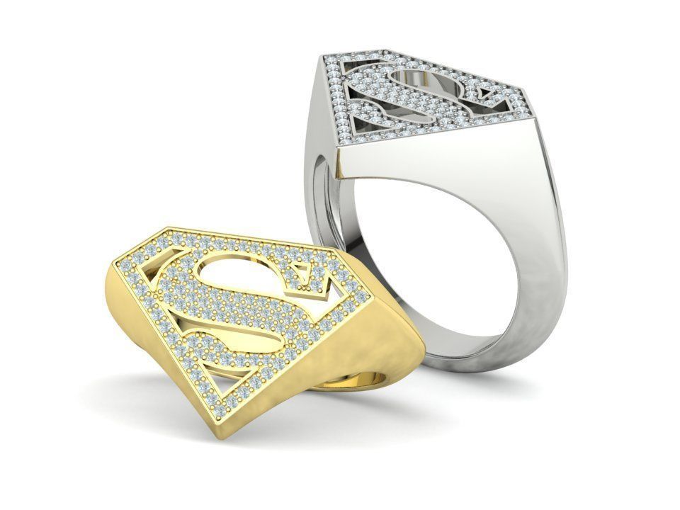 Superman Diamond Signet Ring 3dprint model 8-13US sizes 3D print model_2