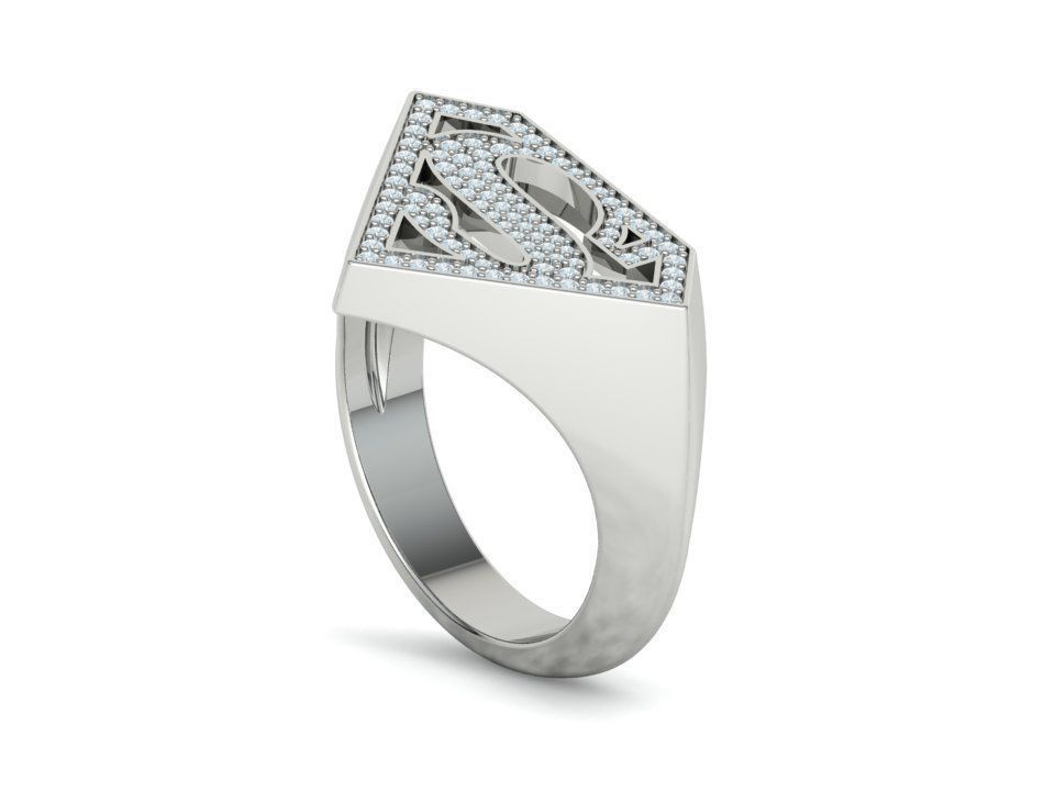 Superman Diamond Signet Ring 3dprint model 8-13US sizes 3D print model_25