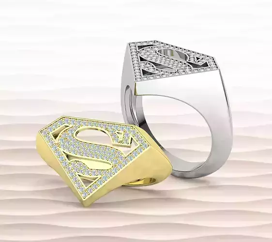 Superman Diamond Signet Ring 3dprint model 8-13US sizes 3D print model
