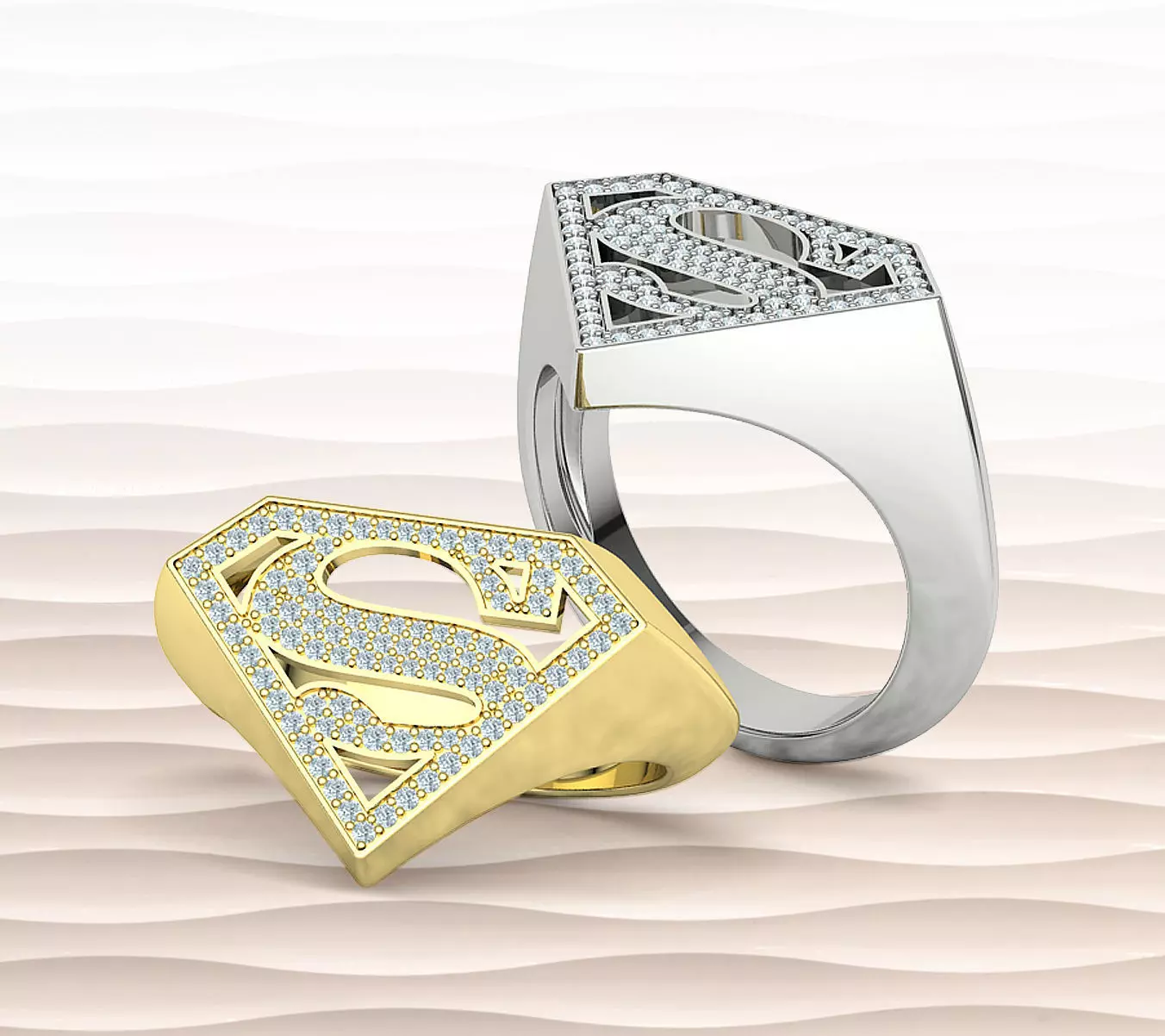Superman Diamond Signet Ring 3dprint model 8-13US sizes 3D print model_0