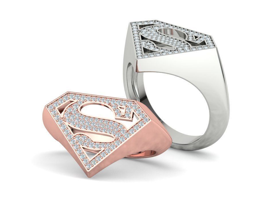Superman Diamond Signet Ring 3dprint model 8-13US sizes 3D print model_4