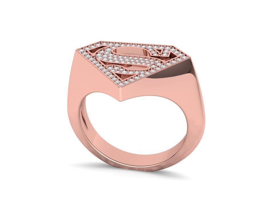 Superman Diamond Signet Ring 3dprint model 8-13US sizes 3D print model_8