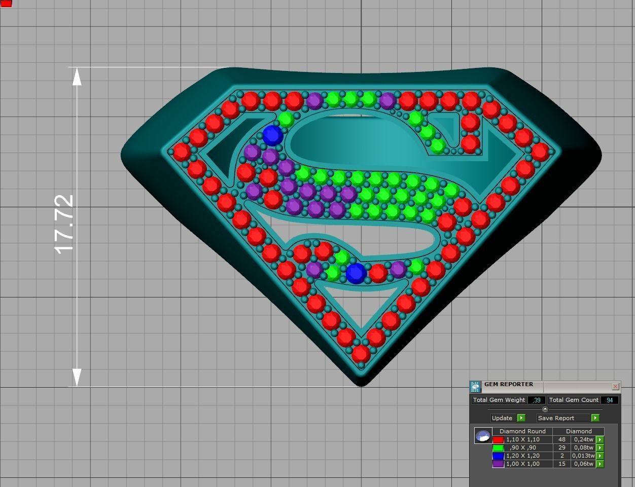 Superman Diamond Signet Ring 3dprint model 8-13US sizes 3D print model_12