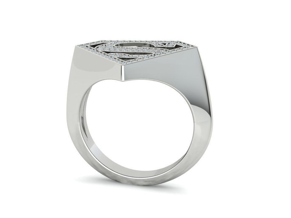 Superman Diamond Signet Ring 3dprint model 8-13US sizes 3D print model_31