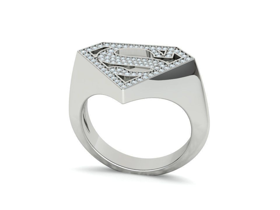 Superman Diamond Signet Ring 3dprint model 8-13US sizes 3D print model_10