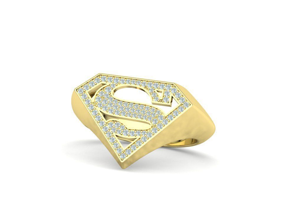 Superman Diamond Signet Ring 3dprint model 8-13US sizes 3D print model_6